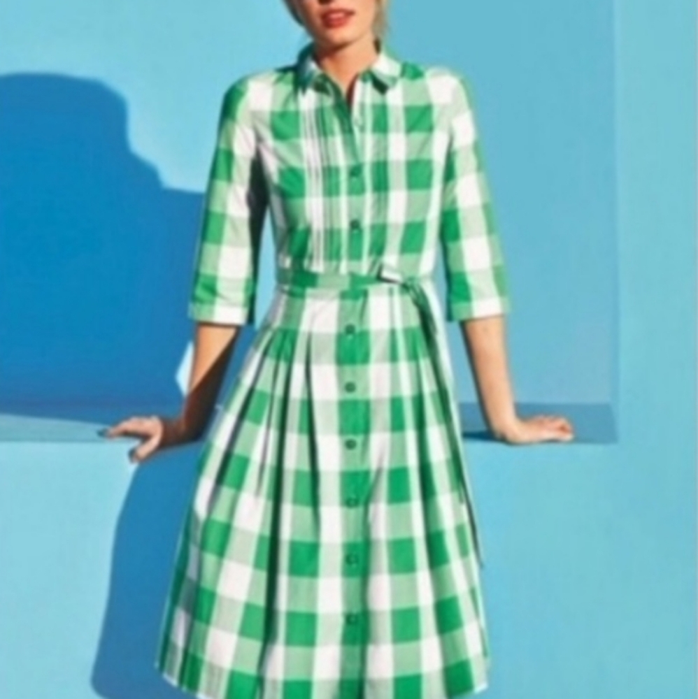 Boden Green and White Gingham Shirt Dress - Picture 2 of 6